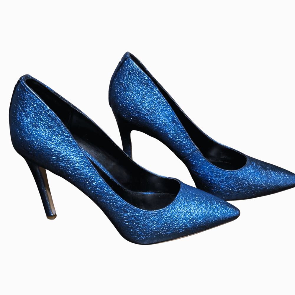BCBGeneration Blue Metallic SZ 10 Pointed Toe Heels Pumps Stiletto Women - Picture 3 of 6
